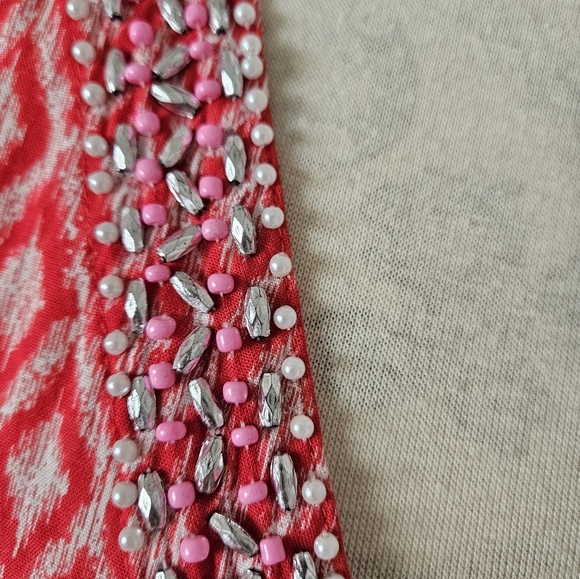 🏝Beach wear red cover up tunic beaded size small - Picture 4 of 5